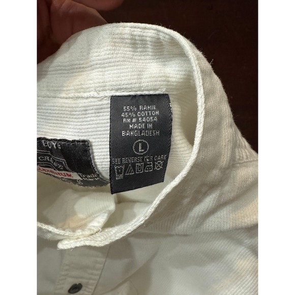 Bugle Boy Gold Crest Millennium Series White Corduroy Band Collar Shirt Mens L - Picture 8 of 8